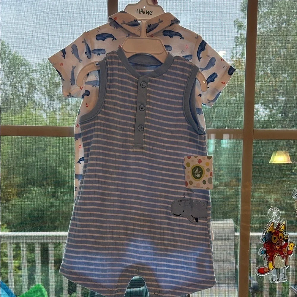 NWT Little Me Blue Infant Romper Set 2 pieces size 9 months Whale One-Piece